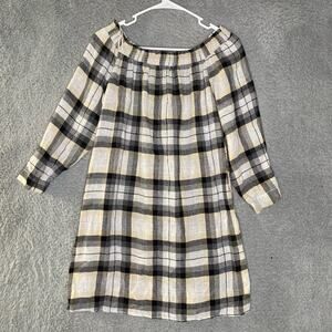 Zara womens plaid mini wool blend off the shoulder dress long sleeve light Small